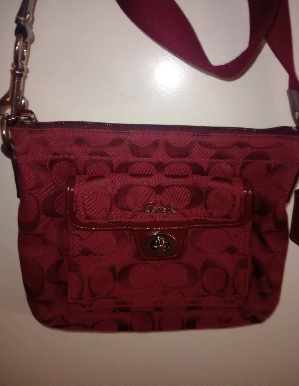 Coach Crimson Pocket Swing Canvas Crossbody With Turnlock